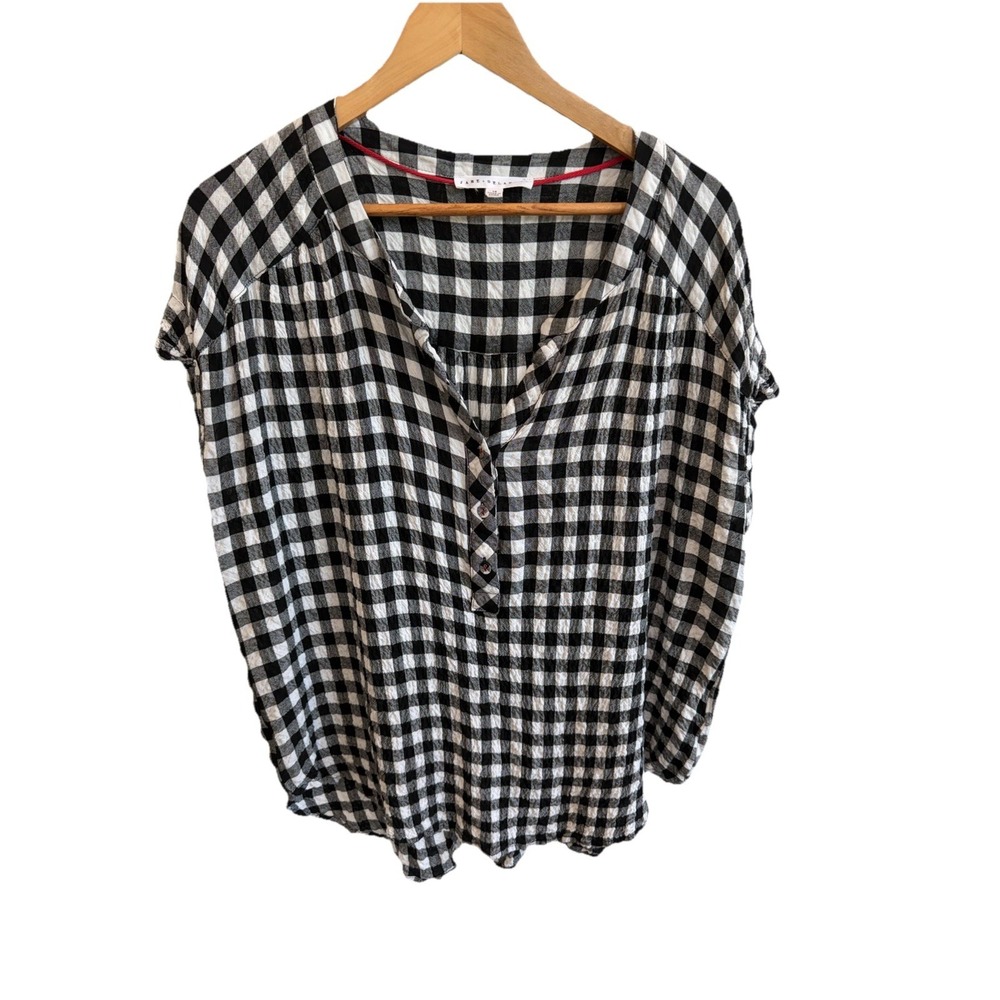 Jane + Delancey Black White Gingham Check Short Sleeve Tunic Shirt Womens Sz 1X